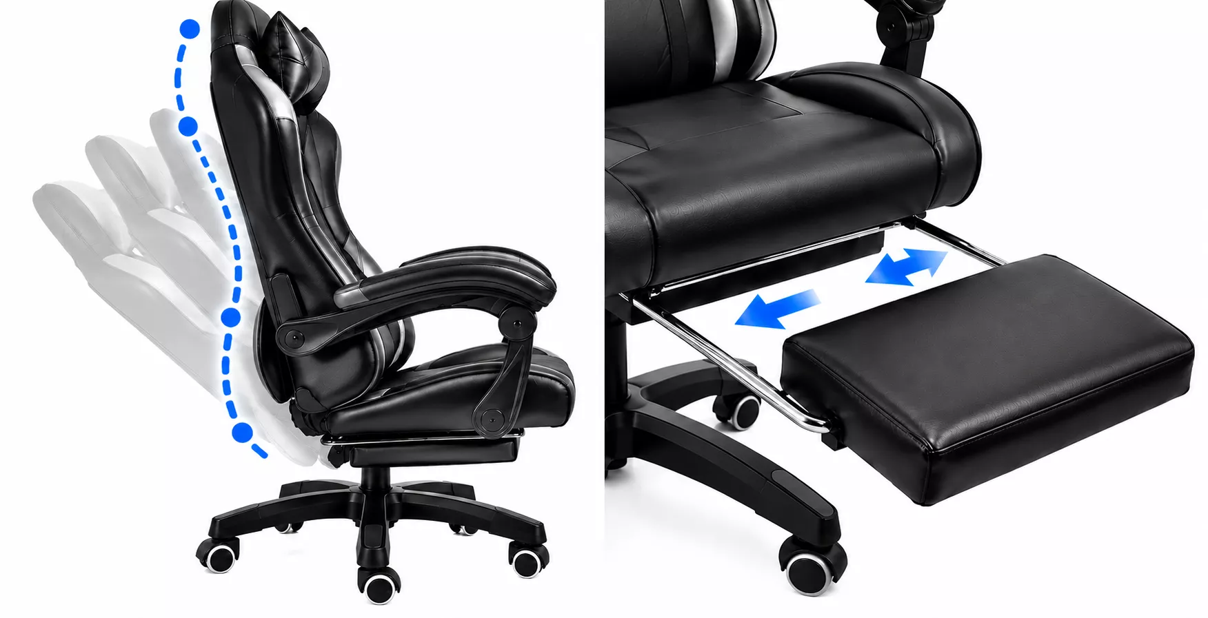 כסא גיימינג עם הדום נשלף דגם PRO14 צבע שחור מתצוגה ועודפים