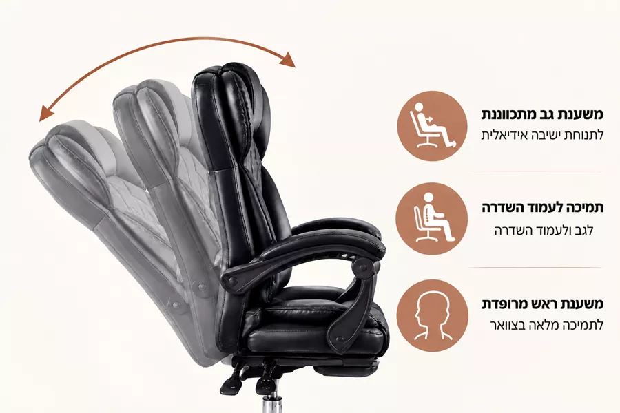 כסא מנהלים מרופד דגם LEONARDO עם הדום נשלף צבע שחור ***במכירה מוקדמת 21 ימי עסקים