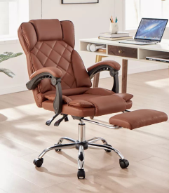 כסא מנהלים מרופד דגם LEONARDO עם הדום נשלף צבע חום my-office