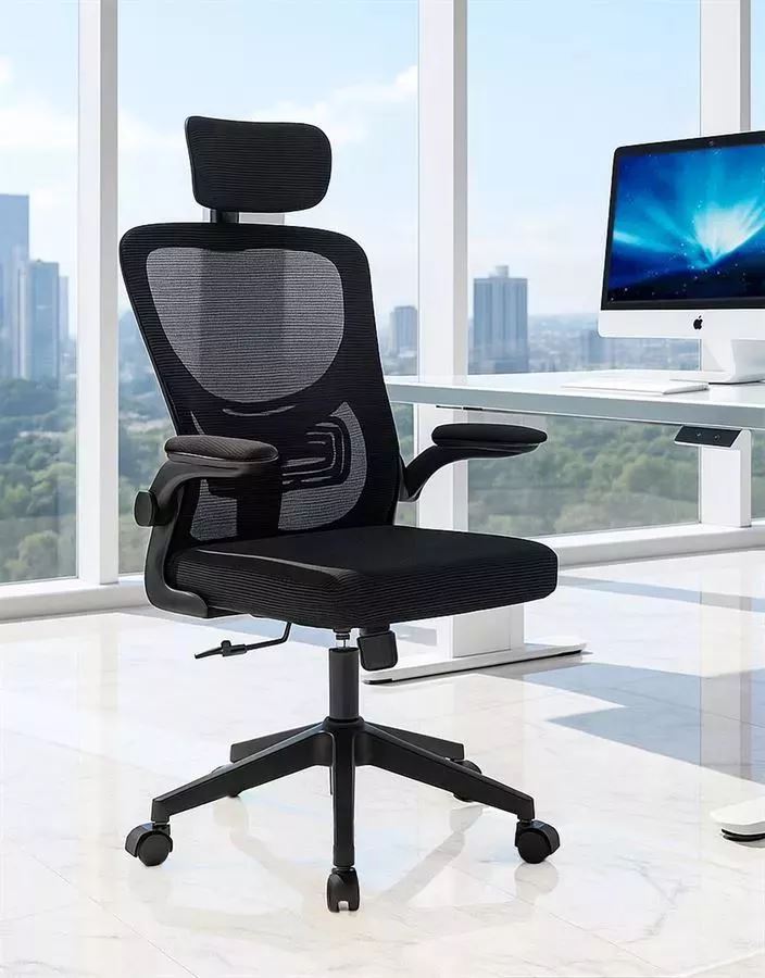 כסא מנהלים עם ידיות מתכווננות ומשענת ראש דגם XP-32 צבע שחור מתצוגה ועודפים