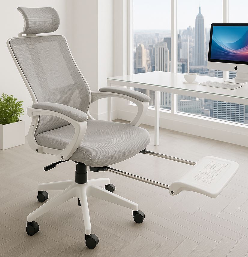 כסא מנהלים יוקרתי עם הדום נשלף דגם XP-50 צבע לבן אפור מתצוגה ועודפים