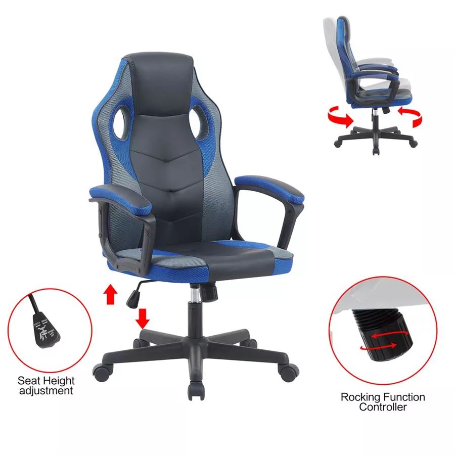כסא גיימינג דגם Gamer צבע שחור כחול מתצוגה ועודפים