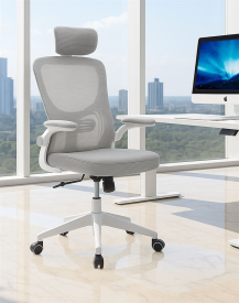 כסא מנהלים עם ידיות מתכווננות ומשענת ראש דגם XP-32 צבע לבן-אפור במכירה מוקדמת 21 ימי עסקים my-office