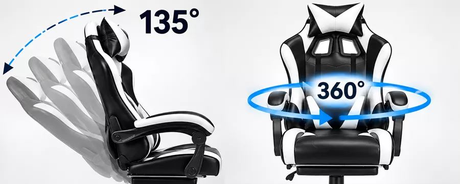 כסא גיימינג עם הדום נשלף דגם PRO14 צבע שחור לבן מתצוגה ועודפים