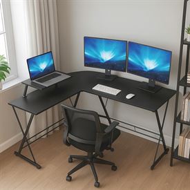 עמדת מחשב פינתית רחבה דגם DYNAMIC צבע שחור מתצוגה ועודפים my-office